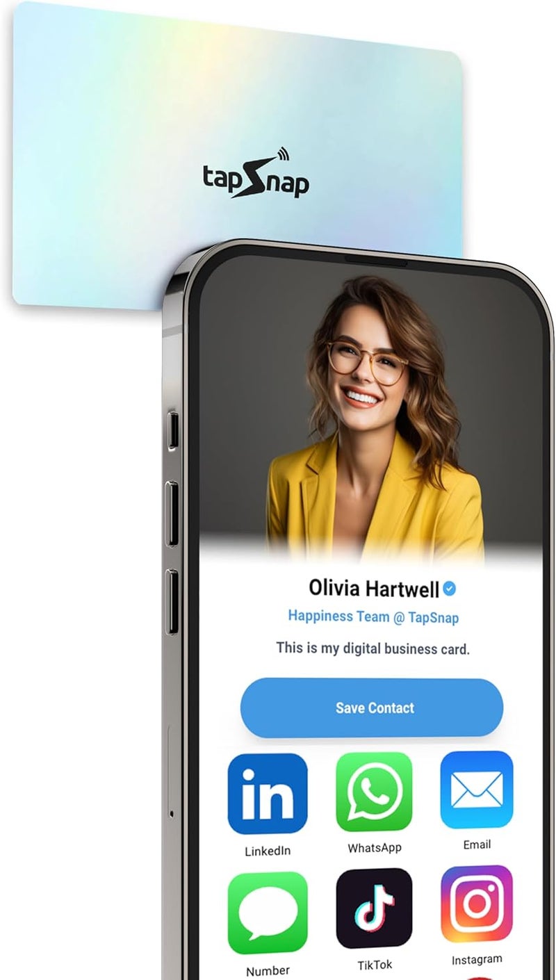 tapSnap Store بطاقة عمل رقمية - بدون اشتراك، مشاركة غير محدودة - NFC + QR - متوافقة مع آيفون وأندرويد - بطاقة عمل مخصصة (هولوجرام بريزم) - Image 1